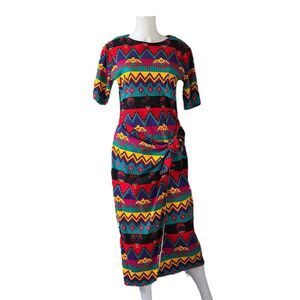 Vintage Jessica Stevens Midi Dress Colorful Southwest Print Ribbed Size Medium